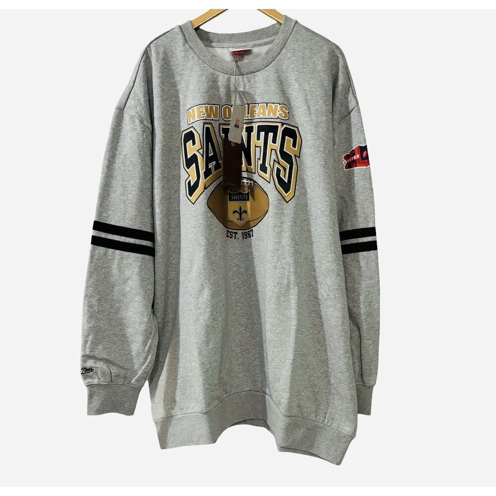 Mitchell & Ness Heather Gray New Orleans Saints Big & Tall Sweatshirt 4X NWT - Picture 4 of 11